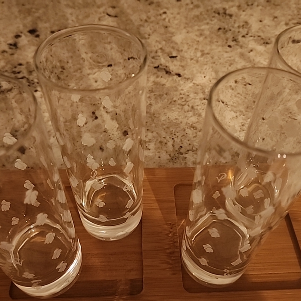 Set of 4 Vintage Courvoisier CV White Thin Tall Bar Liquor Shot Glasses 6”